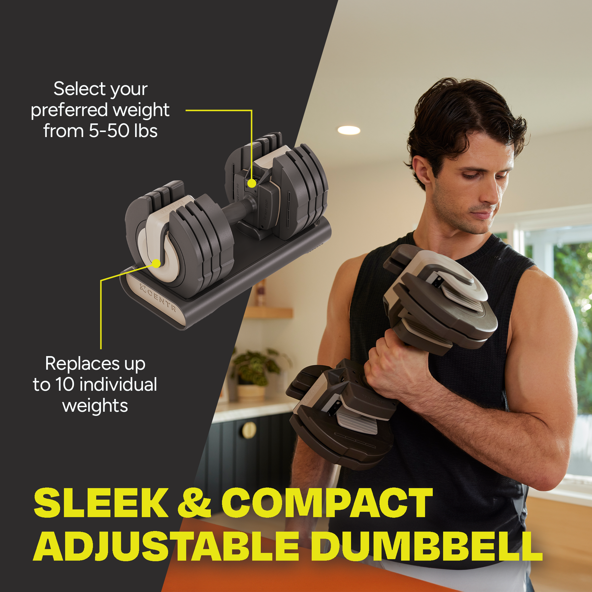 Centr Smart Stack 5-50 Adjustable Dumbbell (Pair) with Stand