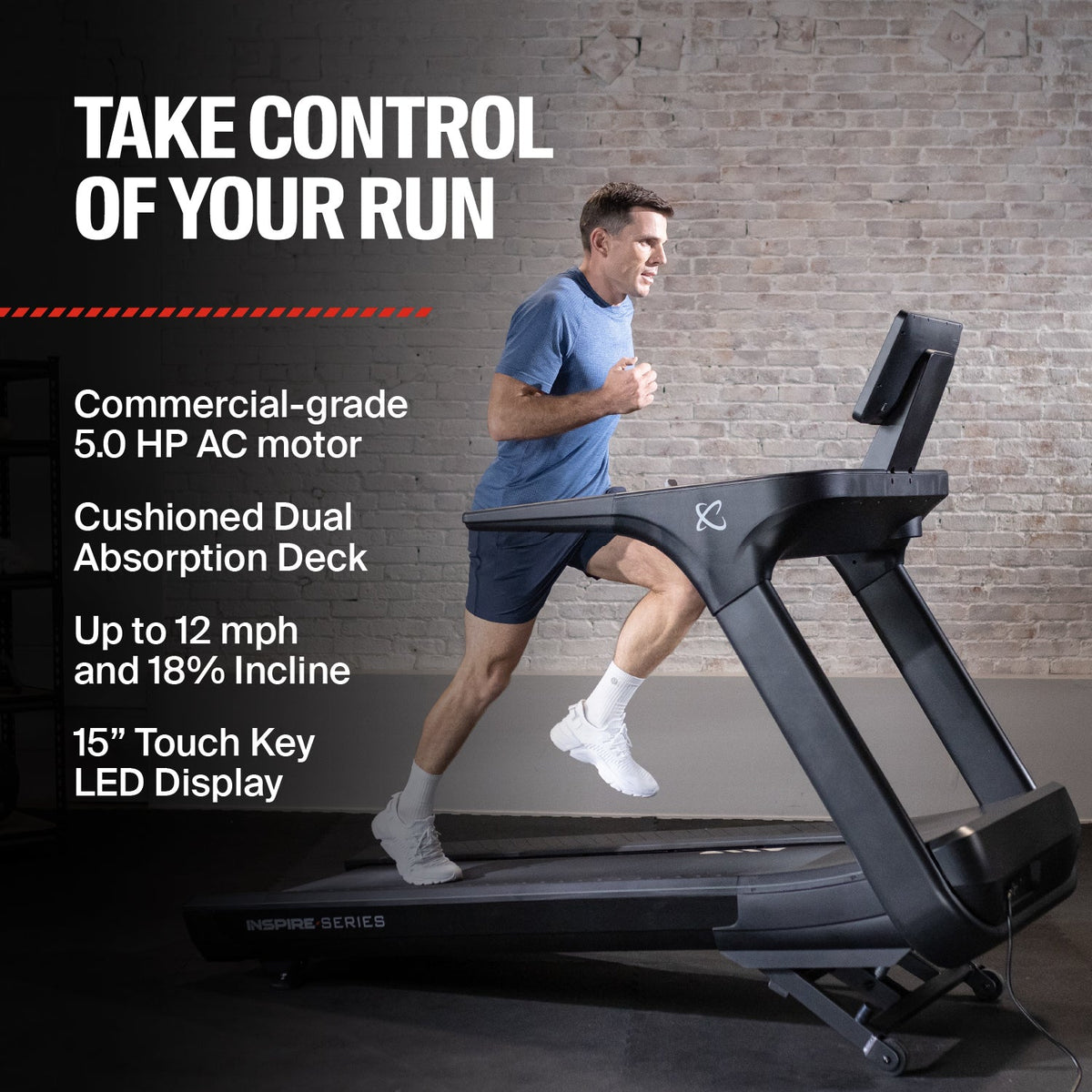 Inspire Series T7 Treadmill – 5 HP Motor & 22″×60″ Deck | Centr